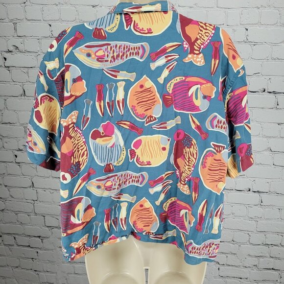 Patagonia Blue Tidal Threads Button Up Short Sleeve Collared Shirt Top Large L - Picture 2 of 12